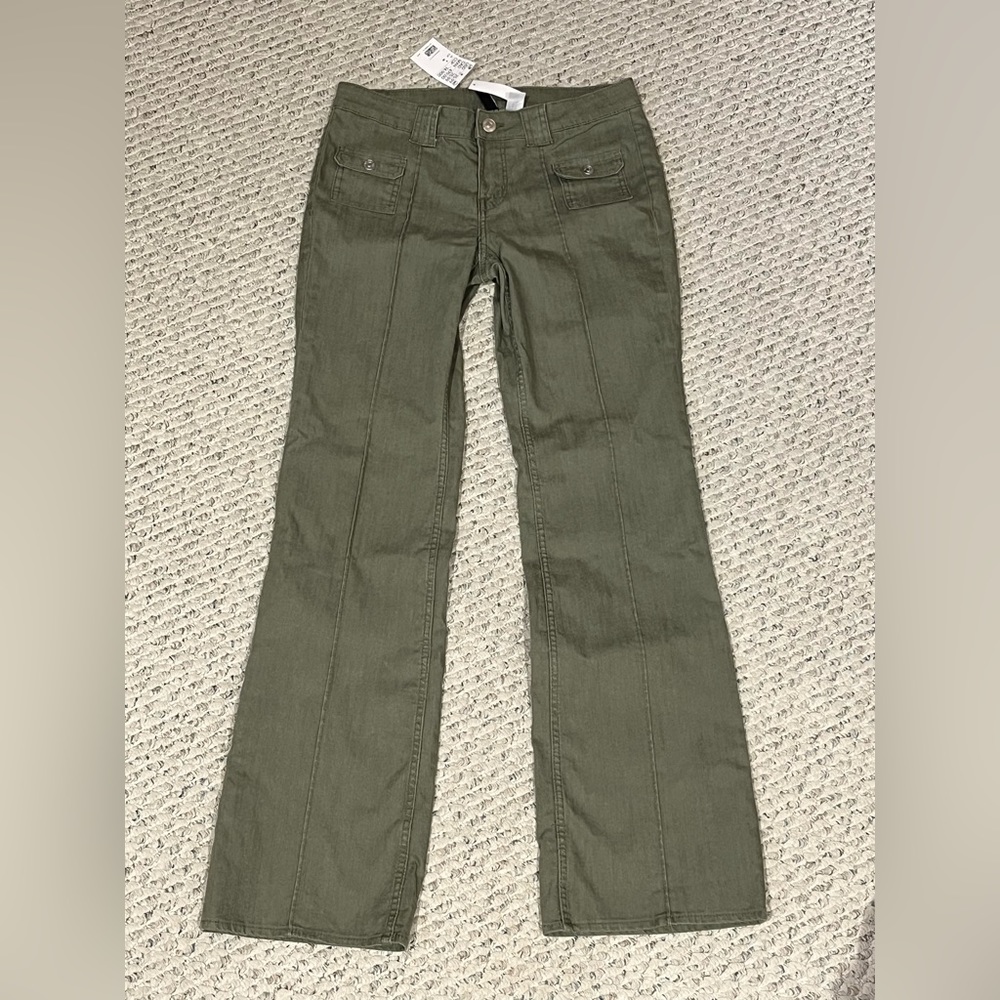 H&M Low Rise Flared Cargo Pants Khaki Green Size 8